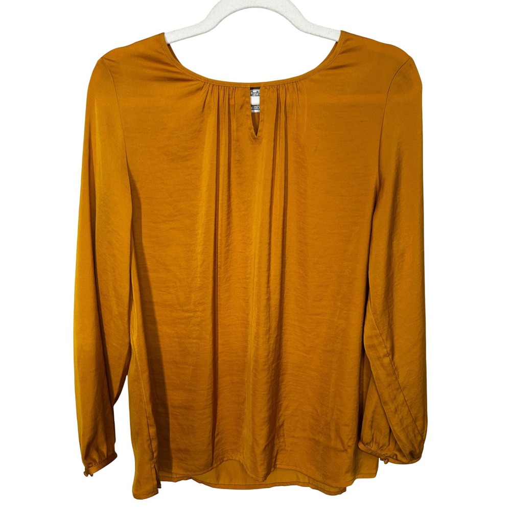 Croft & Barrow Silky Yellow‎ Long-Sleeved Blouse Simple and Elegant Women's Med